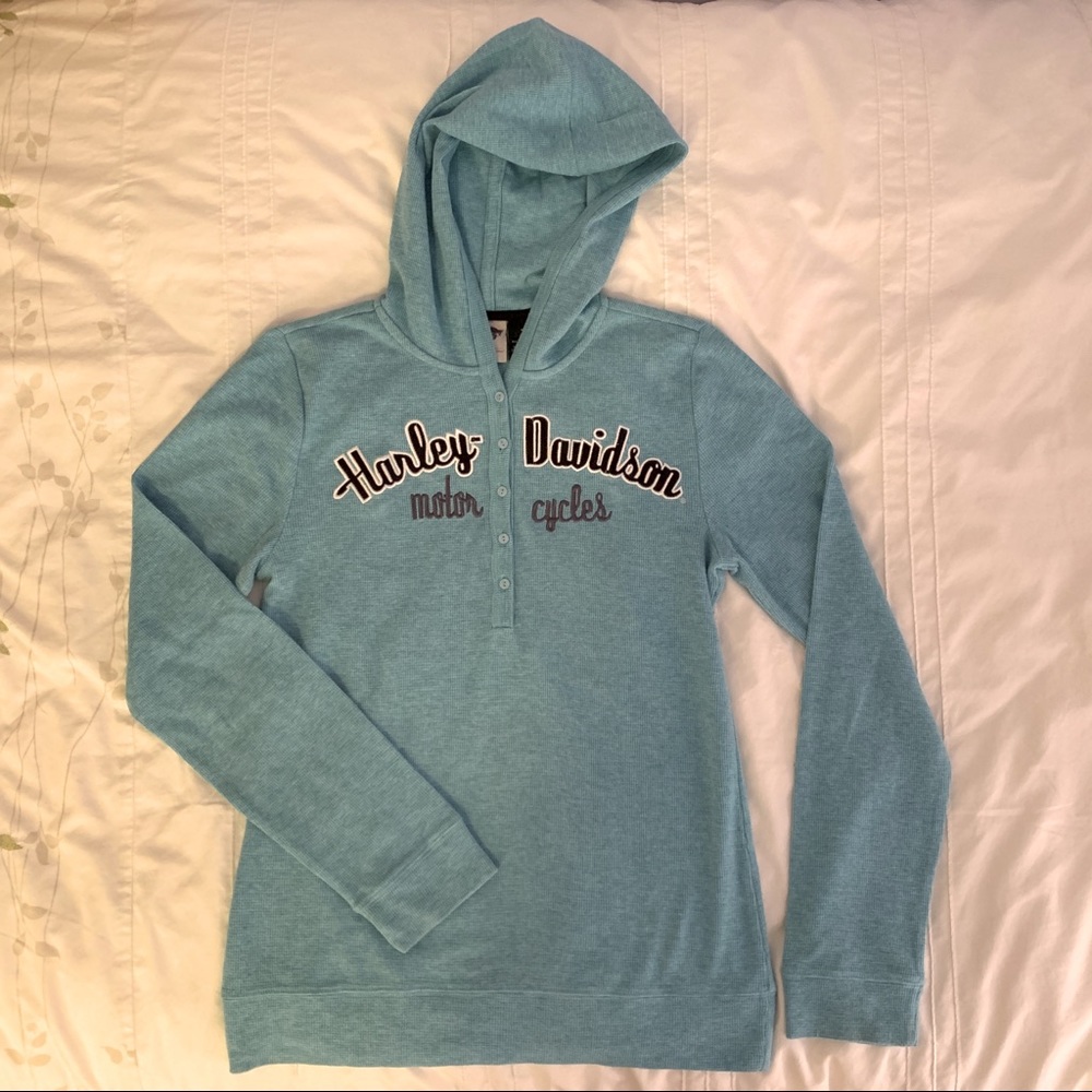 Harley Davidson Hooded Waffle Knit Henley